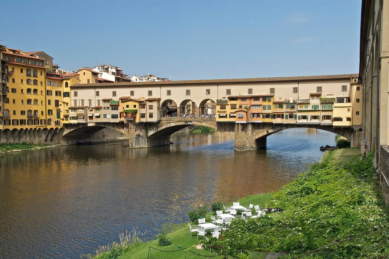 View of Florence, Italy, with the Ponte Vecchio bridge over the Arno River and terracotta rooftops, a common destination for remote workers on the digital nomad visa.