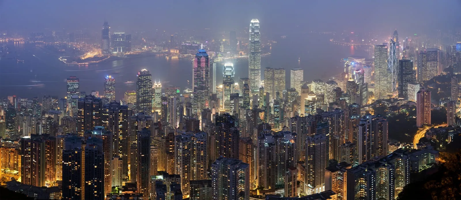 Hong Kong Island skyline and Victoria Harbour seen from Victoria Peak