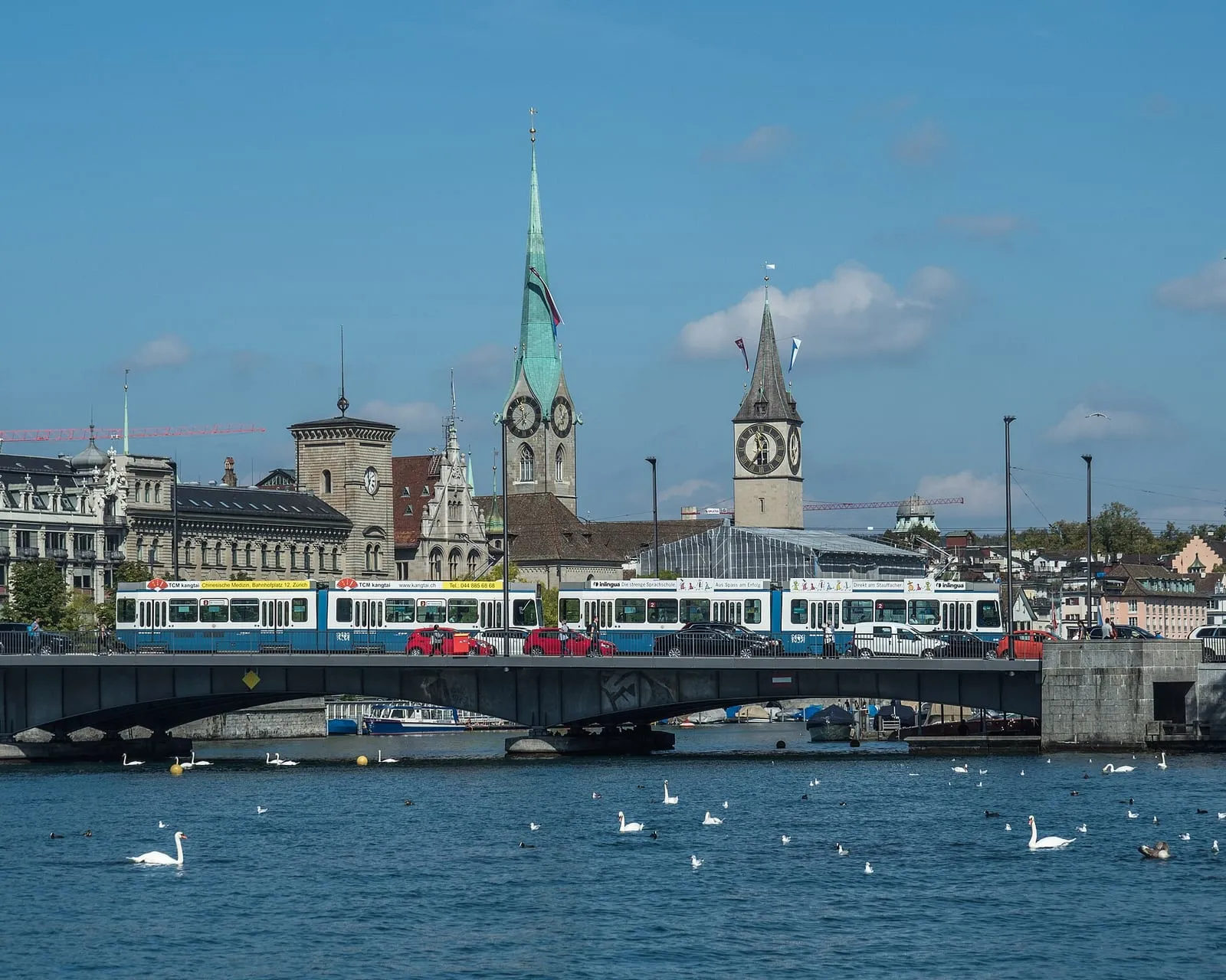 The Limmat river and old-town quay in Zurich, Switzerland