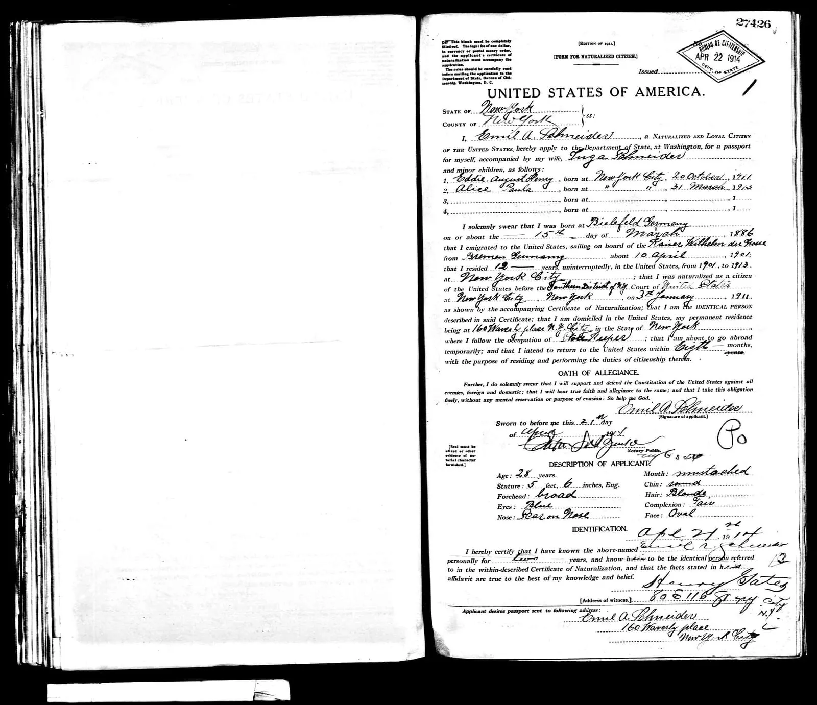 A US passport lying next to a French, Portuguese, or Spanish long-stay visa application form and a pen.